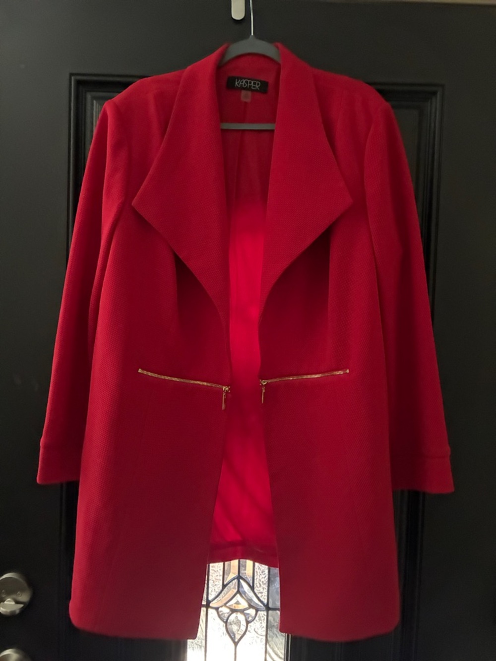 Kasper Red Open-Front Jacket/Coat with Gold Zipper Pockets